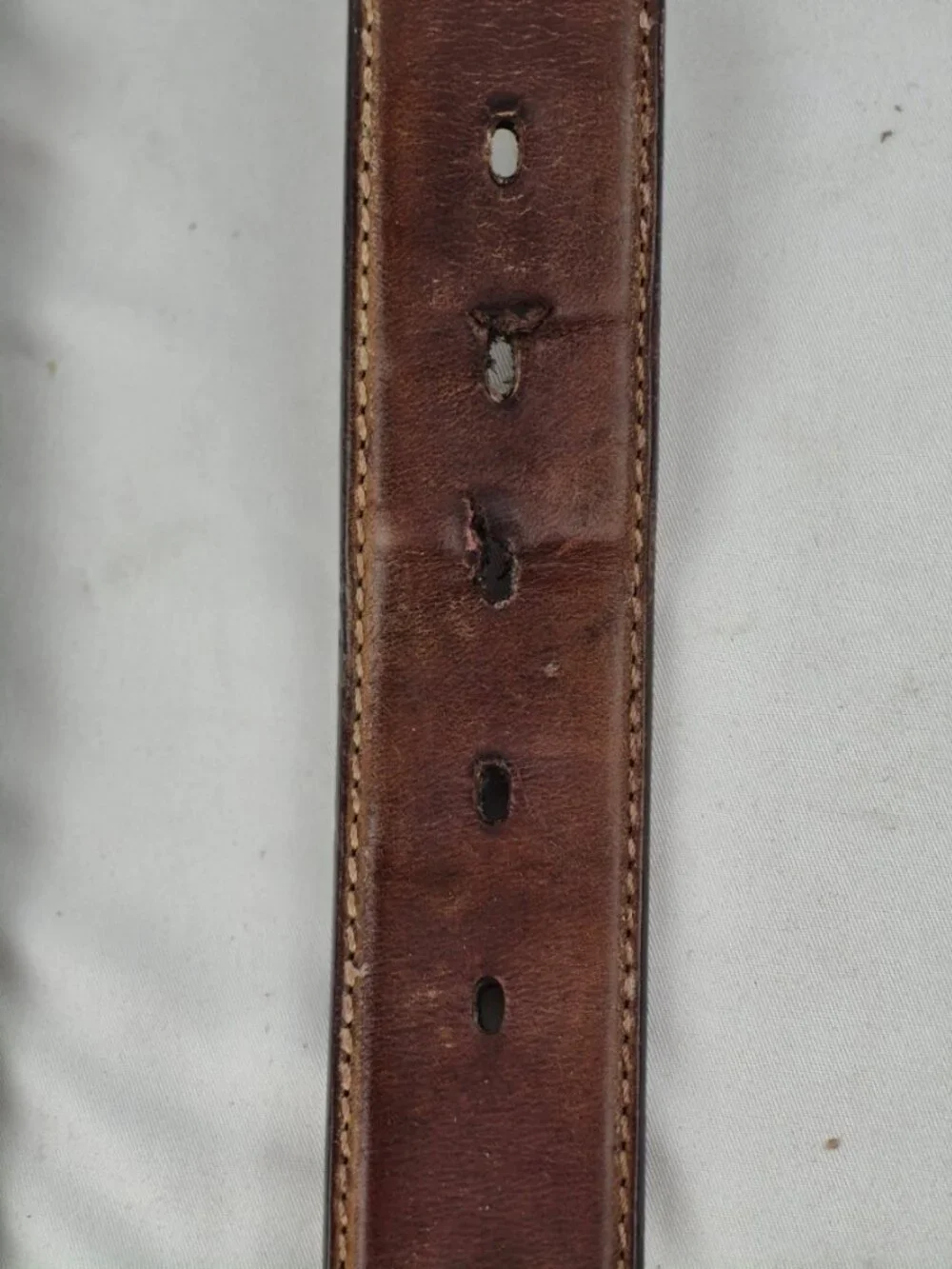 Tony Lama Aged Bark Leather Badlands Belt Horse Hair Nylon Inlay Western 38